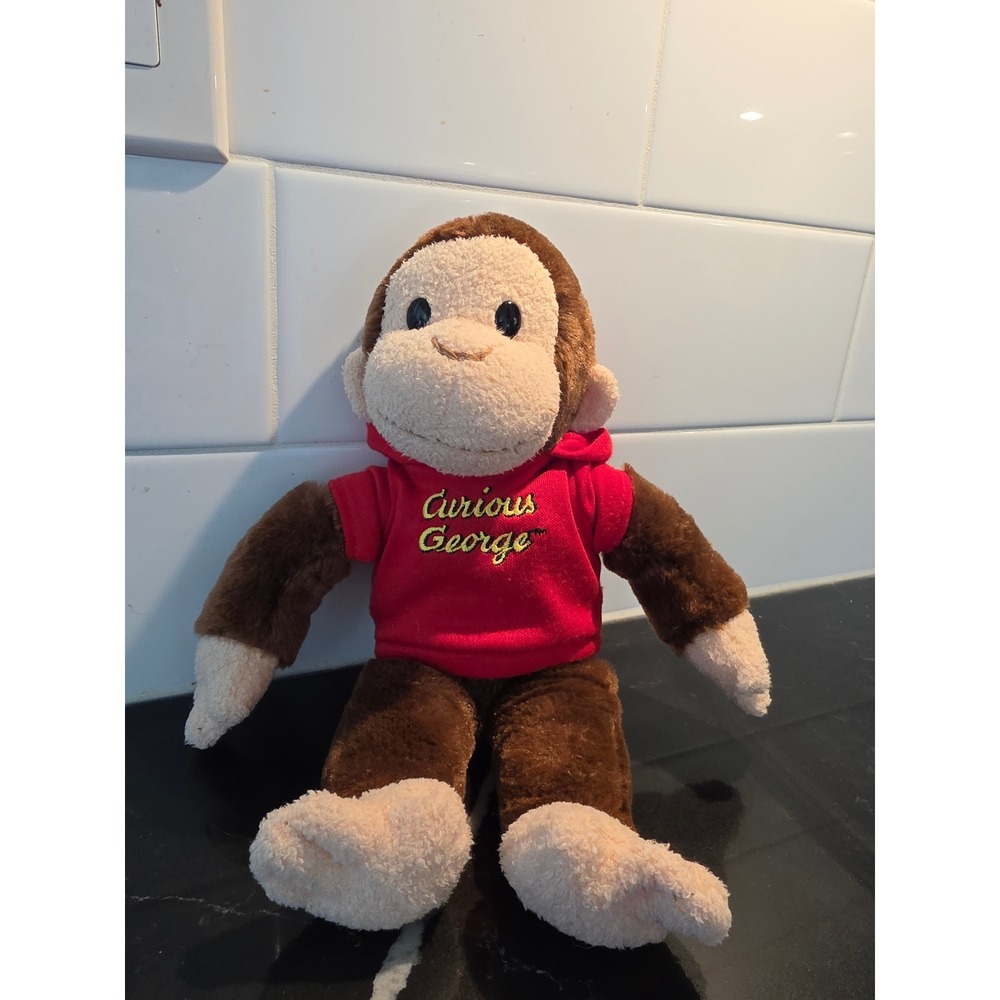 Vintage Curious George Plush Stuffed Animal Monkey Red Hoodie Northern Gifts Toy